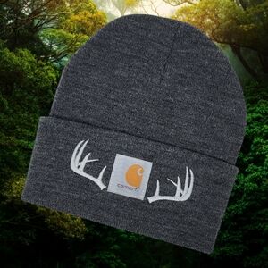 Embroidered Deer Antler Beanie Dark Gray